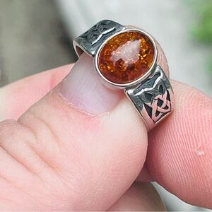 Macy's Silver Ring with Amber Stone